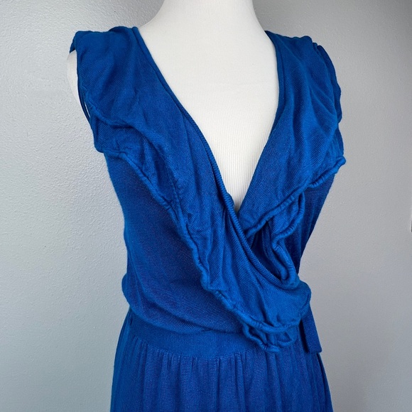 Marciano Royal Blue Ruffle Sleeveless Wrap Dress with Slip - Picture 5 of 11